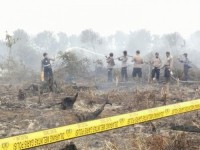 Polsek Bangko Pasang Police Line Dilahan Terbakar