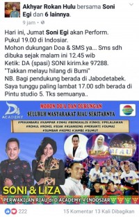 Nanti Malam Soni Tampil di DA4 Indosiar, Mayor Akhyar Ajak Masyarakat Riau Beri Dukungan SMS