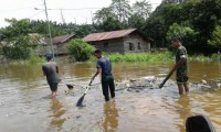 Babinsa Koramil 09/Langgam Turun Langsung Membantu Masyarakat Yang Terkena Banjir Di Kelurahan Langg
