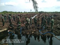 Anggota Koramil Kodim 0313/Kpr Wilayah Kabupaten Pelalawan Gelar Latihan Alat Pemadam Kebakaran
