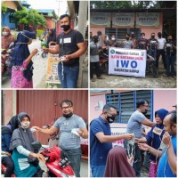 Lagi, IWO Kampar Kembali Bagikan Ratusan Masker di Desa Sungai Jalau, Cegah Penyebaran Covid-19
