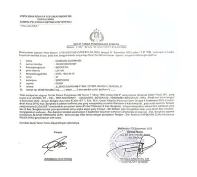 Hina Profesi Wartawan, Kuasa Hukum Khairul Umam, Elidanetti dilaporkan ke Polda Riau