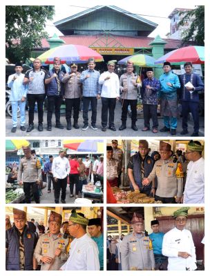 KAPOLRES ROHIL BERSAMA  WAKIL BUPATI DAN DPRD CEK STOK DAN HARGA BAPOKMAS DI PASAR DATUK RUBIA