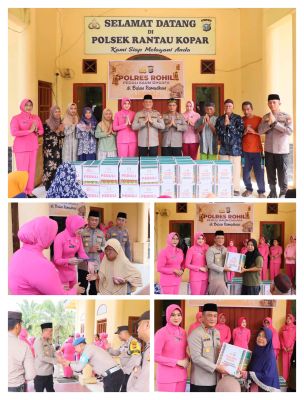 KAPOLRES ROKAN HILIR DAN KETUA BHAYANGKARI ROKAN HILIR PEDULI KAUM DHUAFA, SALURKAN PAKET SEMBAKO
